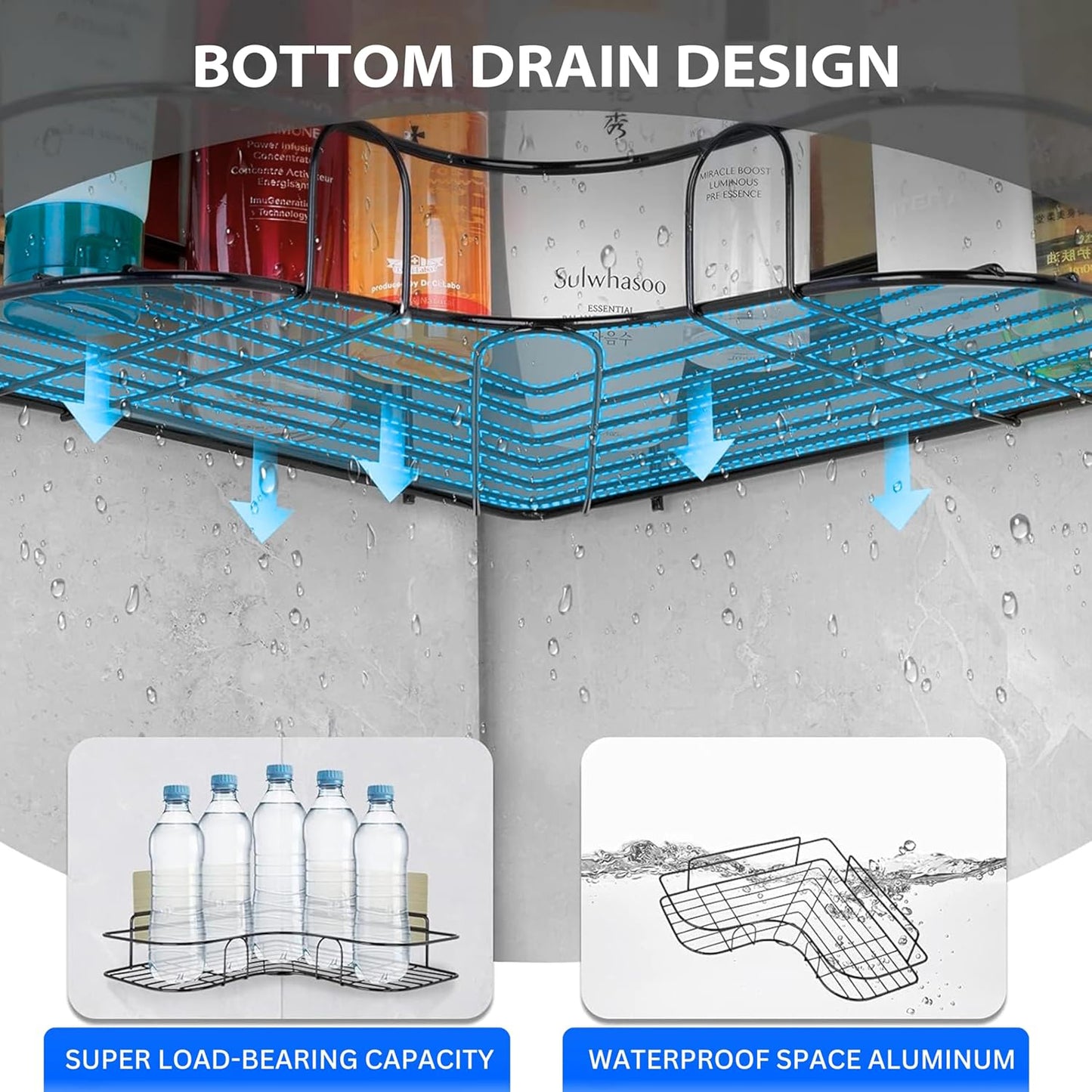 Metal Shower Shelf Shower Shelf Without Drilling (2 Pc)