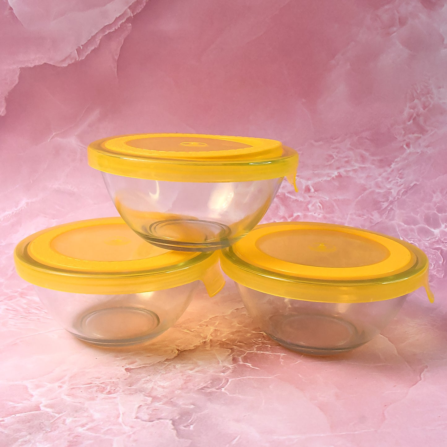 Dazzle Glass Bowl Set Mixing Storage Bowls With Lids (3 Pcs Set)