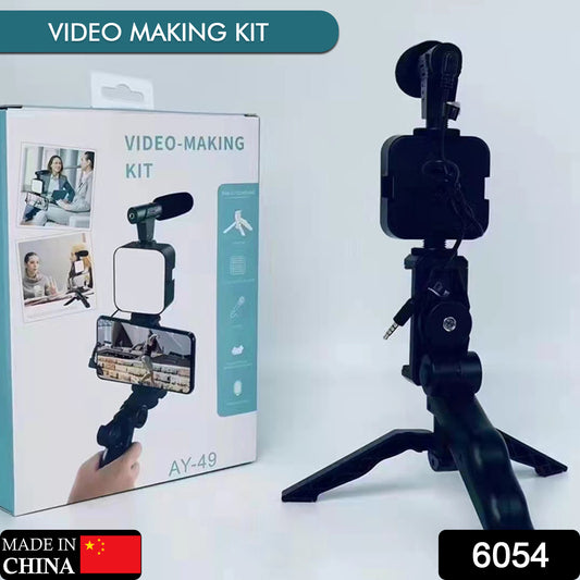 Vlogging Kit For Video Making With Mic Mini Tripod Stand Led Light  Phone Holder Clip For Making Videos