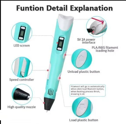 3D Printer Pen for Kids  Complete 3D Drawing Pen Set with PLA Filament (Random Color)�