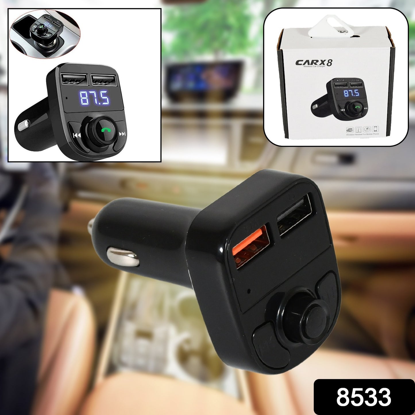 Car-x8 Bluetooth Fm Transmitter Kit For Hands-free Call Receiver  Music Player