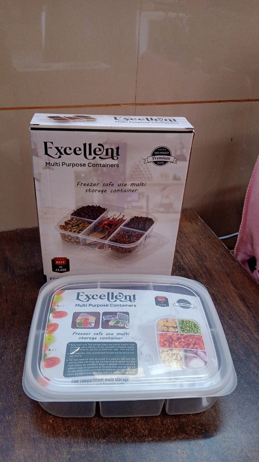 Plastic 5 Compartment Excellent Container Reusable Lunch Box (1 Pc)