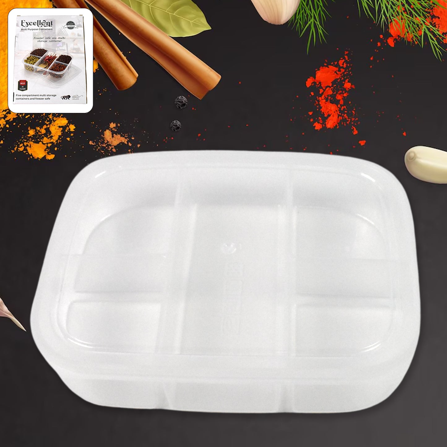 Plastic 5 Compartment Excellent Container Reusable Lunch Box (1 Pc)