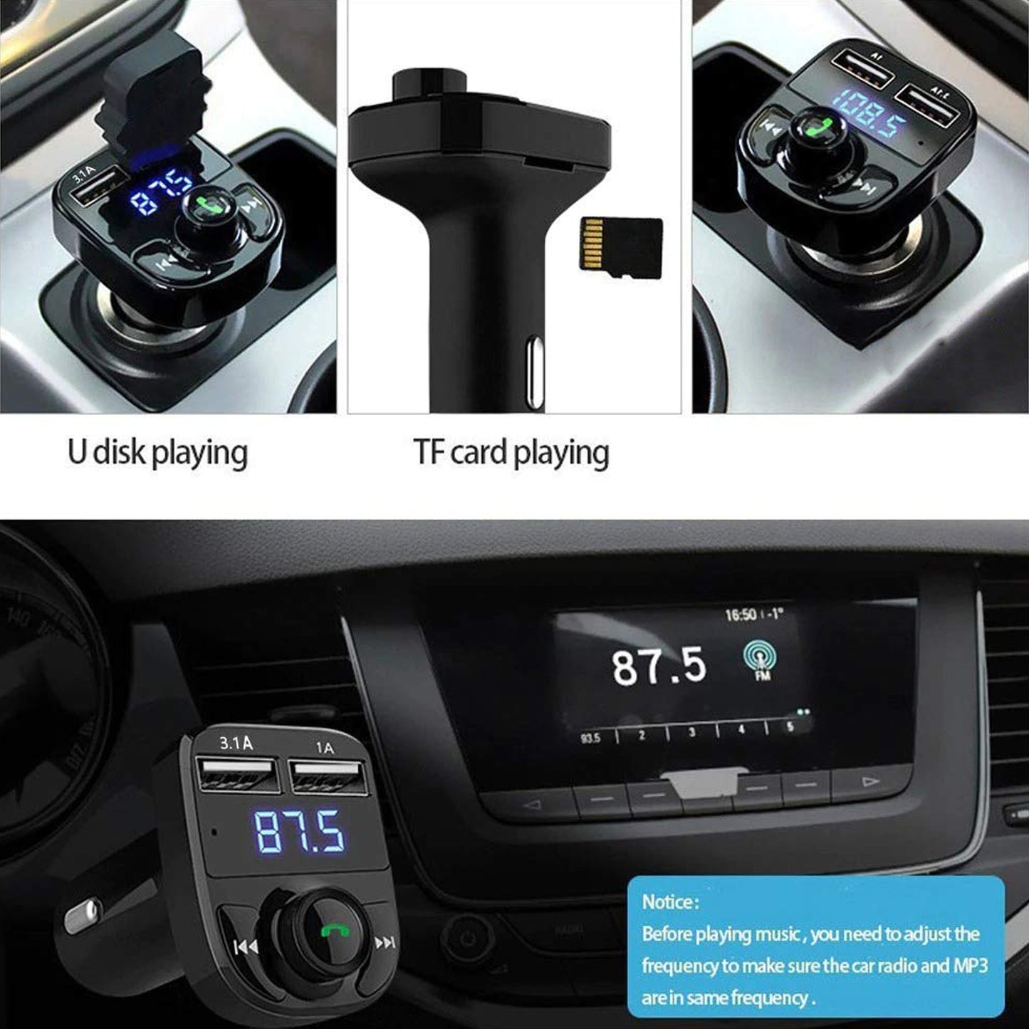Car-x8 Bluetooth Fm Transmitter Kit For Hands-free Call Receiver  Music Player