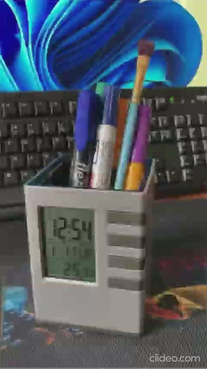 Pen Holder With LCD Display Digital Alarm Clock