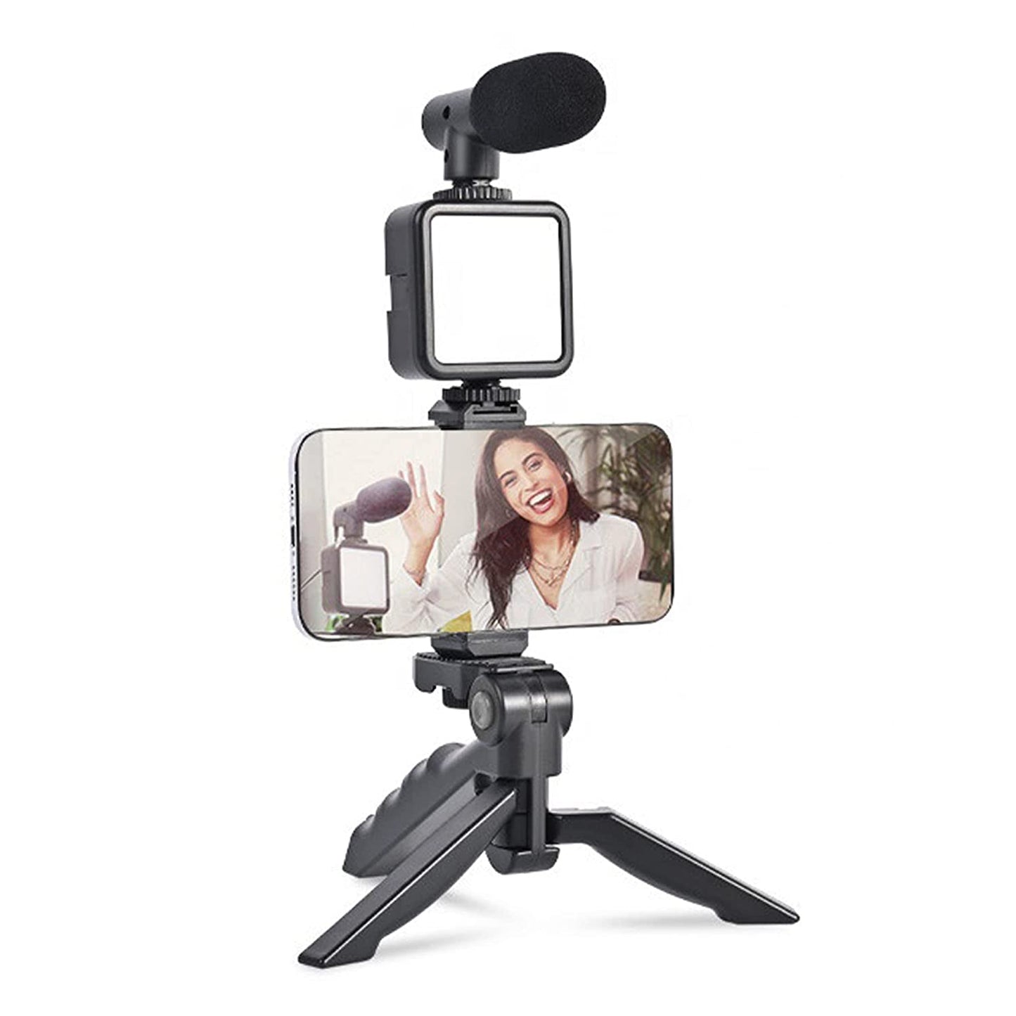 Vlogging Kit For Video Making With Mic Mini Tripod Stand Led Light  Phone Holder Clip For Making Videos