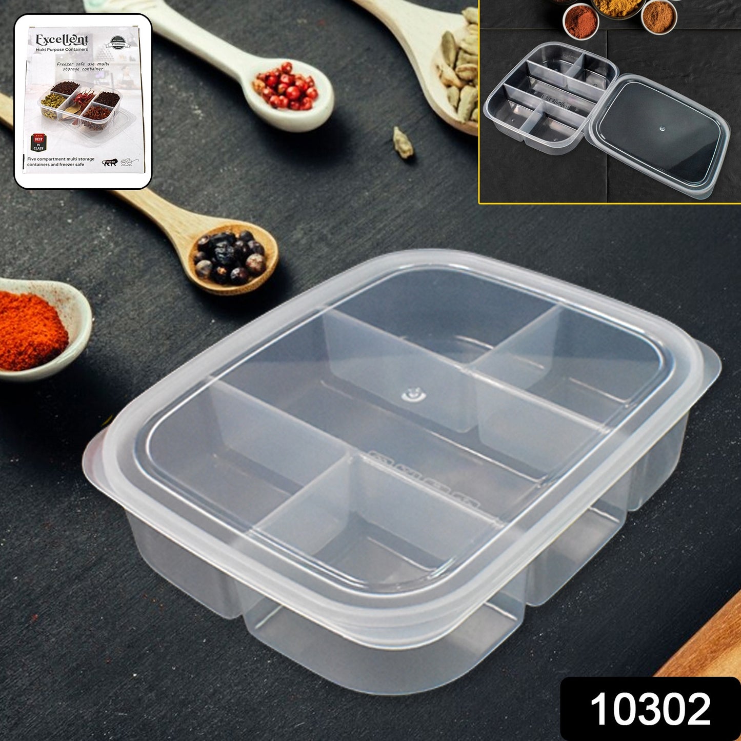 Plastic 5 Compartment Excellent Container Reusable Lunch Box (1 Pc)