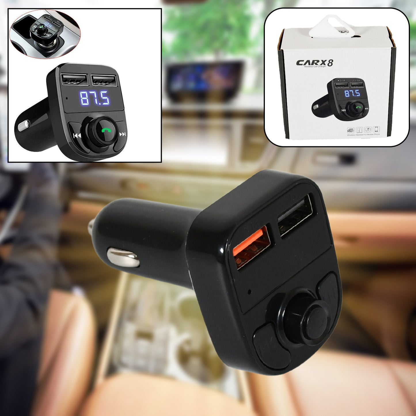Car-x8 Bluetooth Fm Transmitter Kit For Hands-free Call Receiver  Music Player